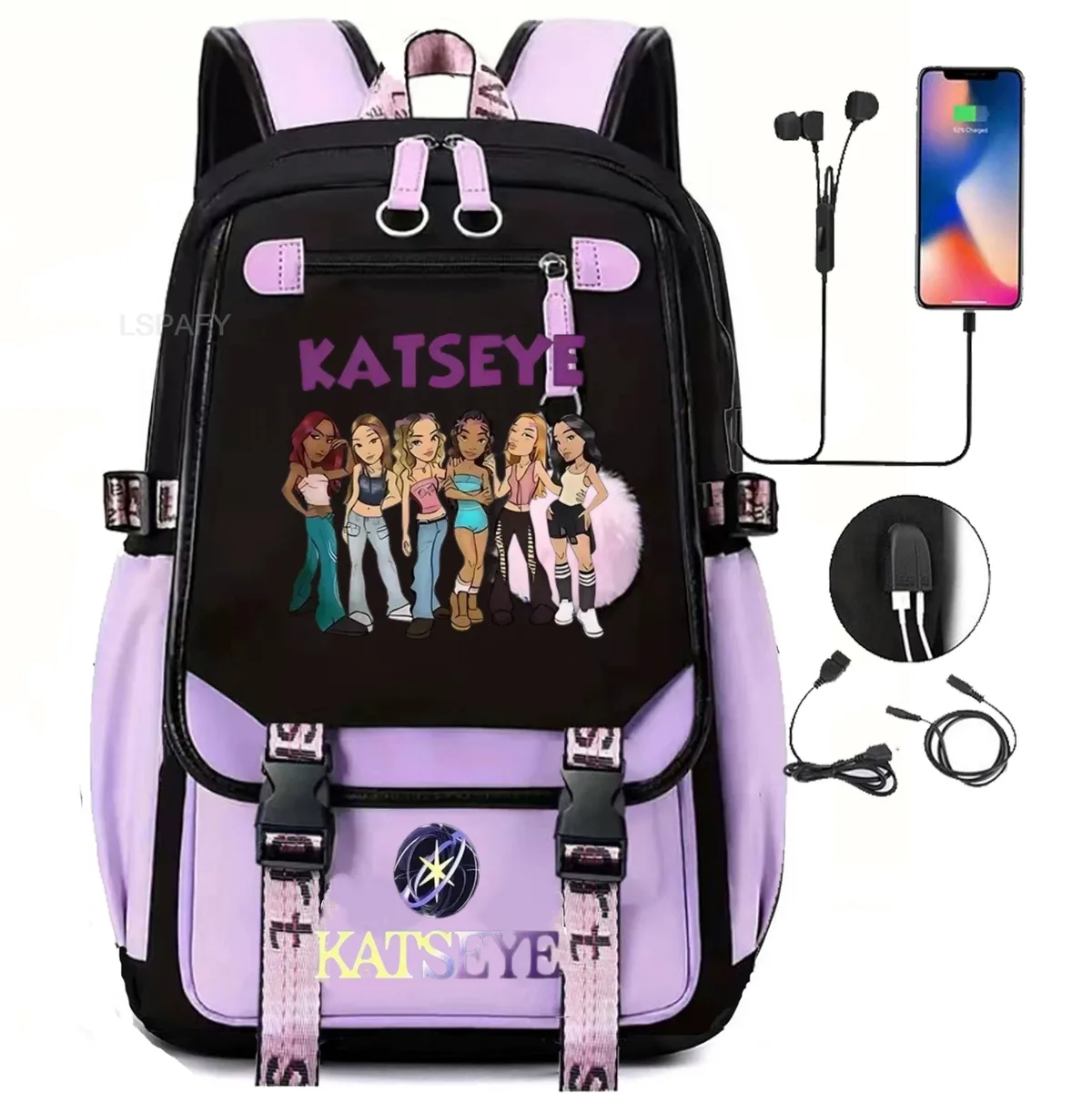 sac à dos multicolore katseye, patchwork, grande capacité, sac à dos de voyage, mochila, sac à dos pour femme, sac à dos en toile, sac à dos pour ordinateur portable, sacs d'école