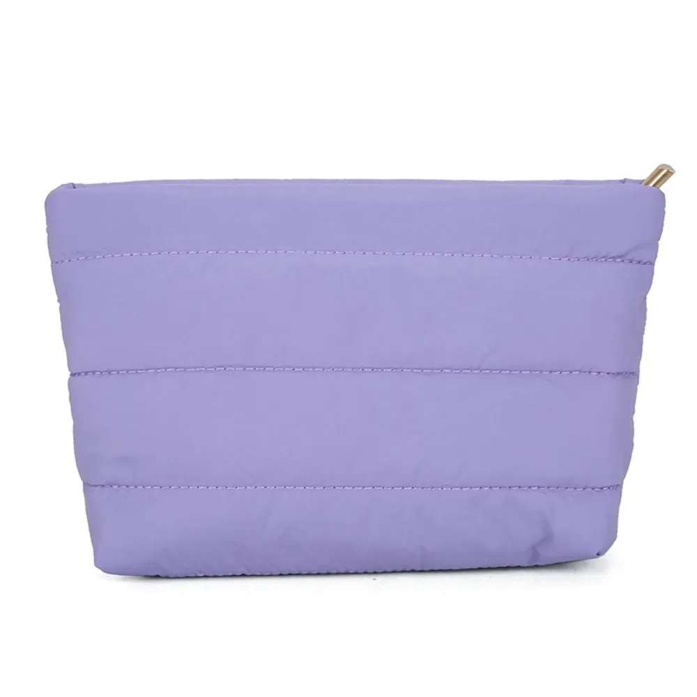 pochette de maquillage matelassée décontractée, couleur unie, rembourrée, sac de toilette de voyage, grande capacité, fermeture éclair, organiseur de cosmétiques pour femmes