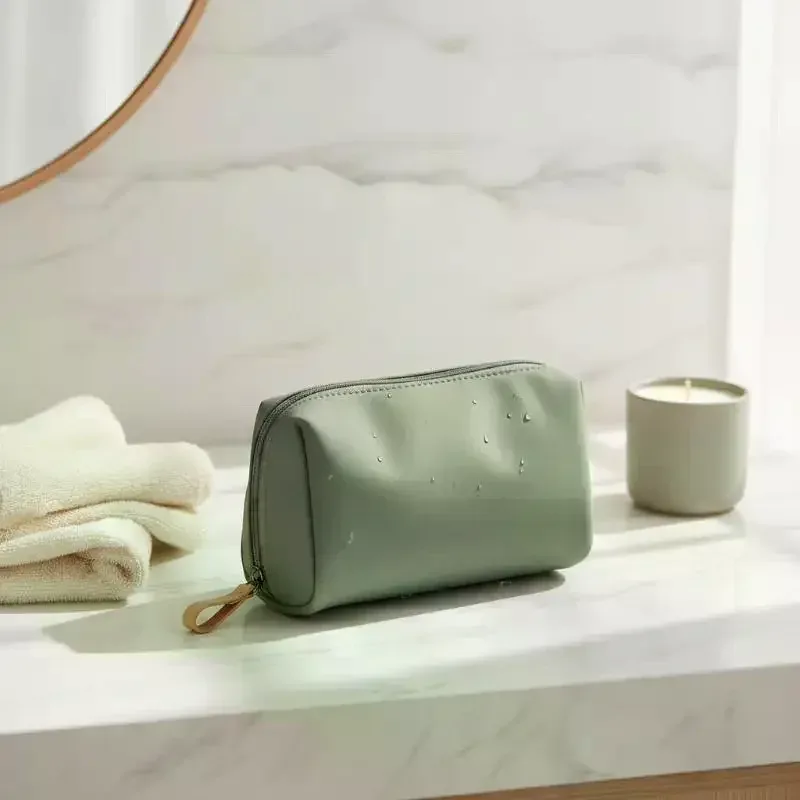 Sac à cosmétiques pour femmes, pochette de maquillage de couleur unie, trousse de toilette, étui de rangement de maquillage étanche, sac de luxe