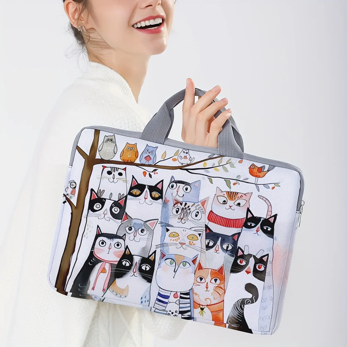ensemble 1 pièce, sac pour ordinateur portable avec motif de chat imprimé sur elle, porte-documents, adapté aux ordinateurs portables de 14 pouces, sac fixe pour ordinateur portable