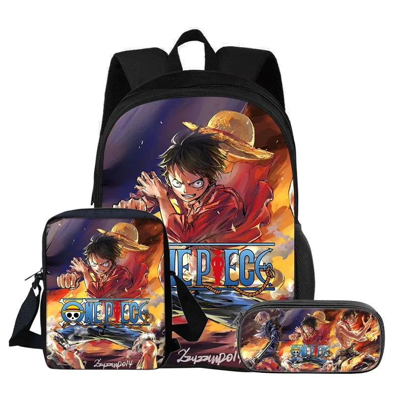 one piece monkey d. luffy – ensemble de 3 sacs à dos pour étudiants, sac à bandoulière d'école, sacs à crayons, sac à dos de voyage, cadeau d'anniversaire pour enfants