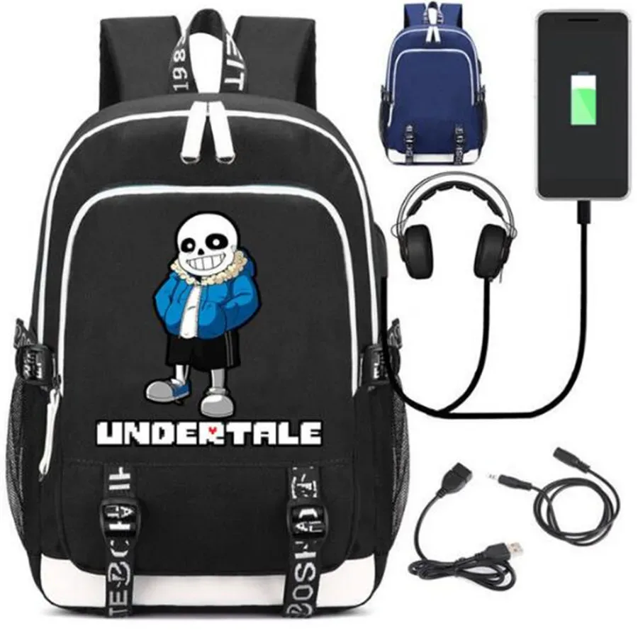 undertale game sac à dos sans rucksack, sac à dos avec port usb fashion, serrure, sauna, téléphone, ordinateur portable de voyage, sac d'école pour étudiants, cadeau