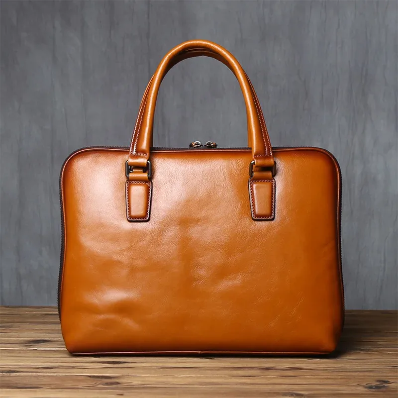 porte-documents vintage en cuir de vache pour hommes, sac à main décontracté, sacoche à bandoulière marron pour ordinateur portable de 14 pouces, nzpj