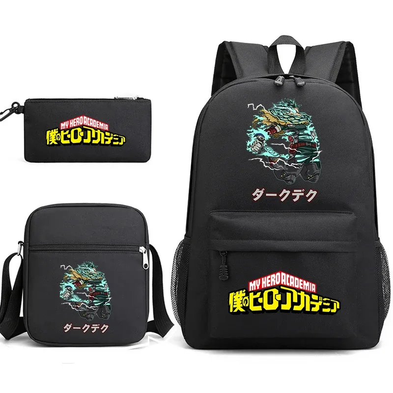 ensemble de sacs à dos scolaires imprimés my hero academia, 3 en 1, avec sac à bandoulière, trousse à crayons, pour garçons, filles, enfants