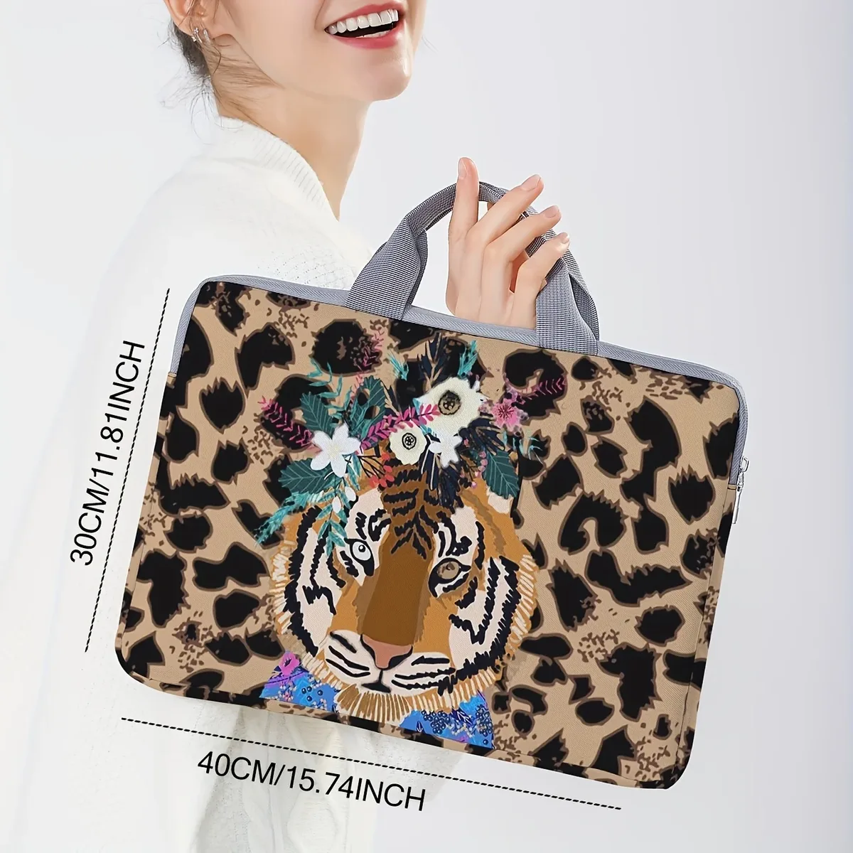 ensemble unique, deux styles, sacoche pour ordinateur portable et porte-documents à motif de tigre, adapté aux ordinateurs portables de 14 pouces.