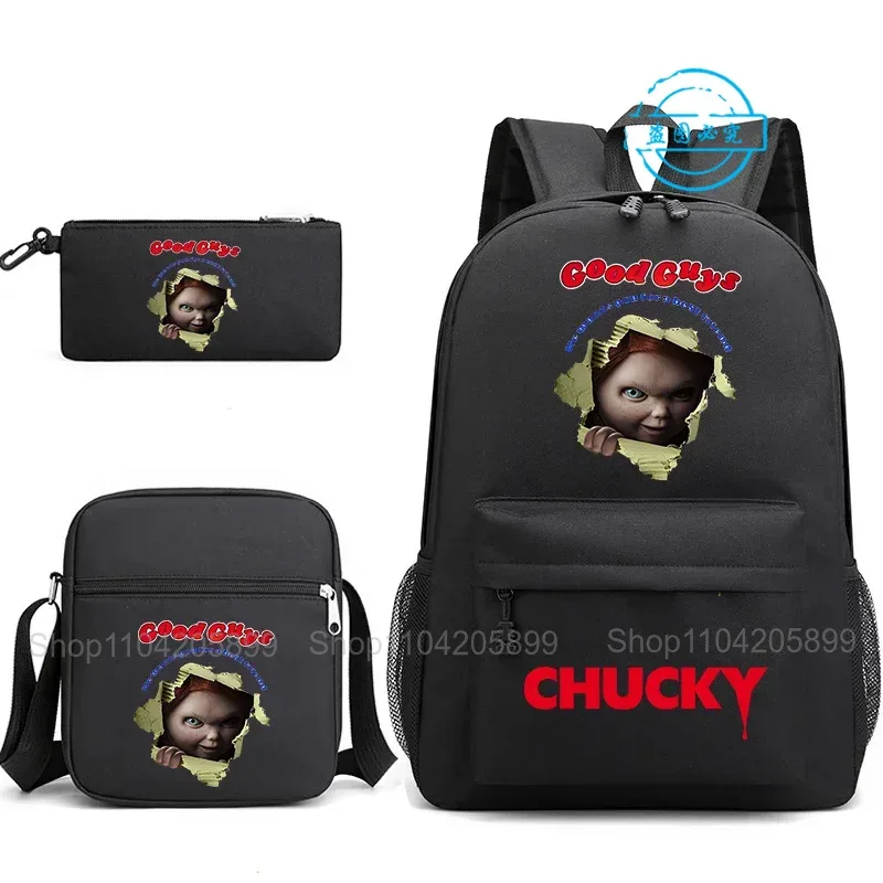 sacs à dos chucky pour enfants, 3 pièces, cartables pour étudiants et adolescents, sacs d'école pour garçons et filles, trousse à crayons, sacs à bandoulière, sac de voyage