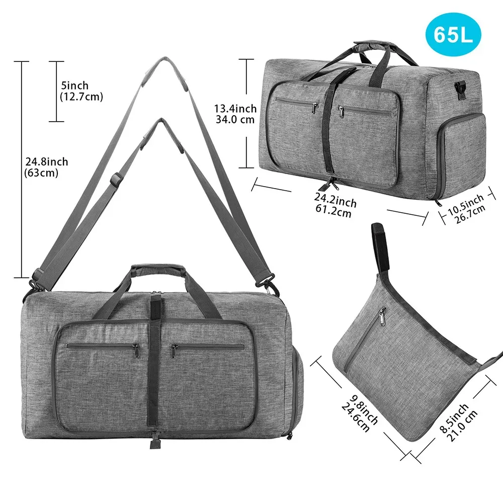 sac de voyage pliable pour homme 65l, sac de sport de voyage d'extérieur avec compartiment à chaussures, sac de nuit pour homme et femme, sac à main