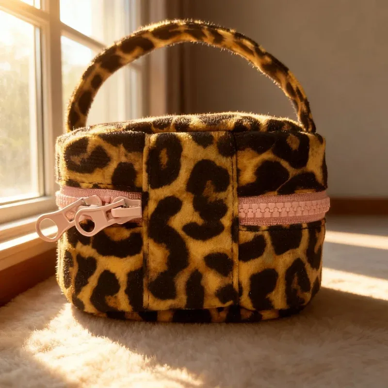 Sac de rangement pour maquillage, pochette de rangement pour cosmétiques à imprimé léopard, trousse de toilette pour femme automne/hiver, sac à main léger, fermeture à glissière