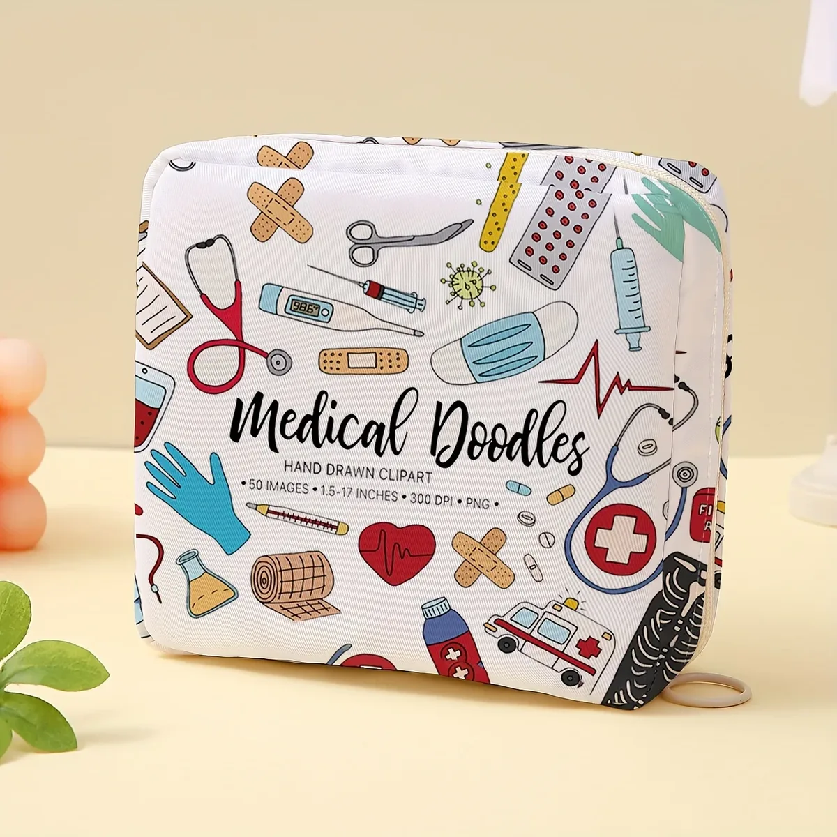 1 sac de rangement pour serviettes hygiéniques imprimées, léger, pour produits féminins, sac pour serviettes hygiéniques.