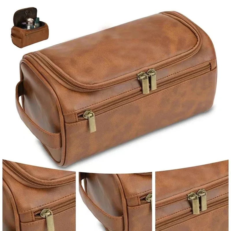 NOUVEAU Trousse de Toilette en Cuir pour Hommes et Femmes, Trousse de Toilette Suspendue pour Hommes, Sac de Voyage, Grande Trousse de Cosmétiques pour Voyage