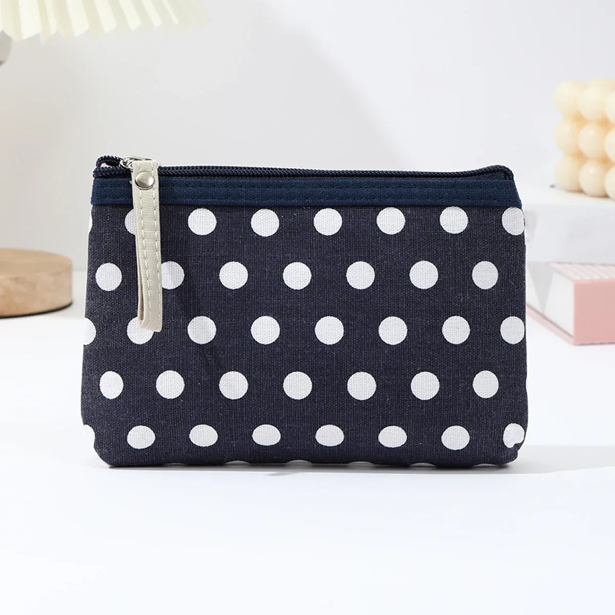 petite trousse de maquillage en toile à pois, simple et portable, sac de rangement pour soins de la peau, version coréenne, trousse à crayons pour étudiants, portefeuille