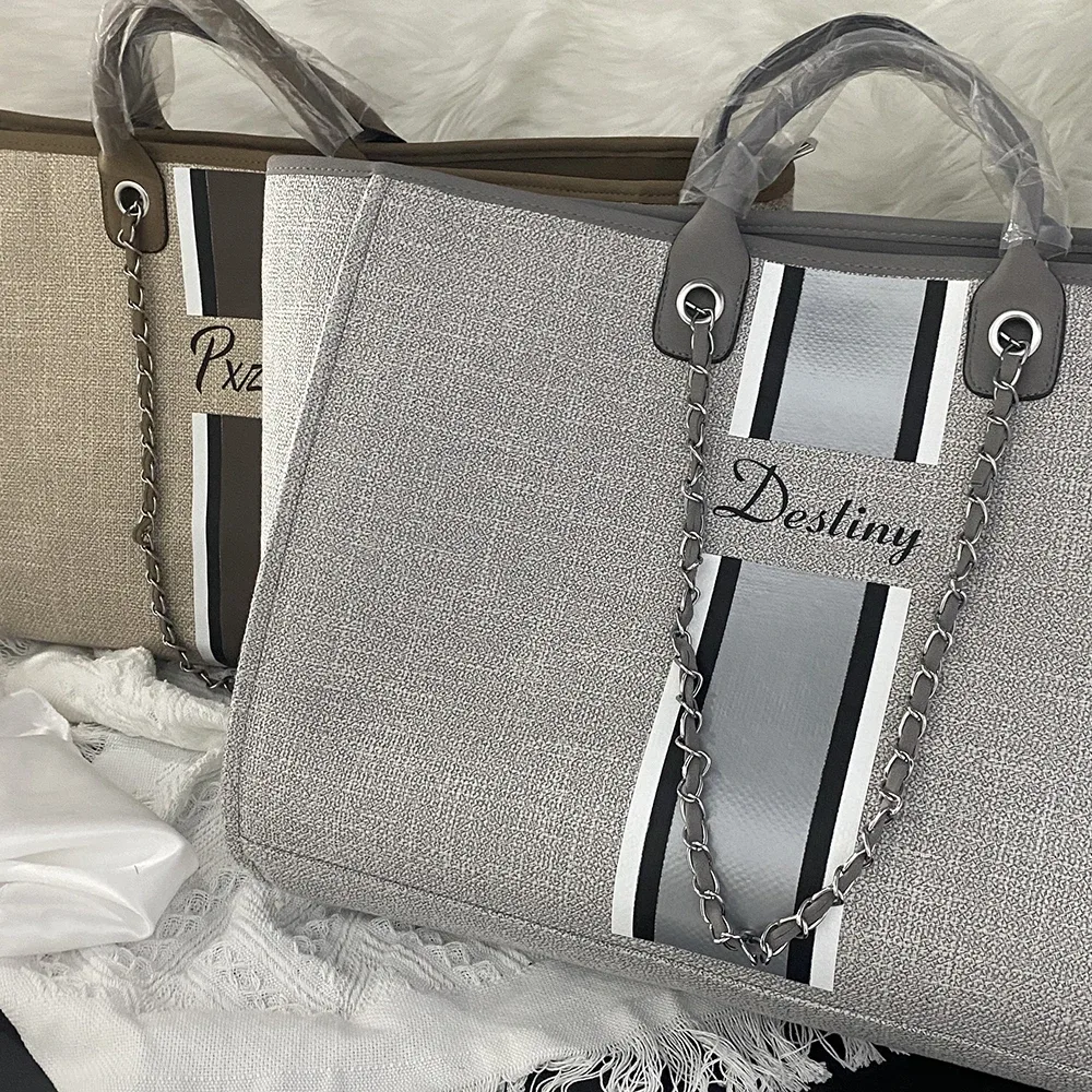 personnaliser monogramme sac fourre-tout grande maman mini toile sac à main sacs de voyage personnalisé chaîne sac à main rayure shopper épaule fourre-tout