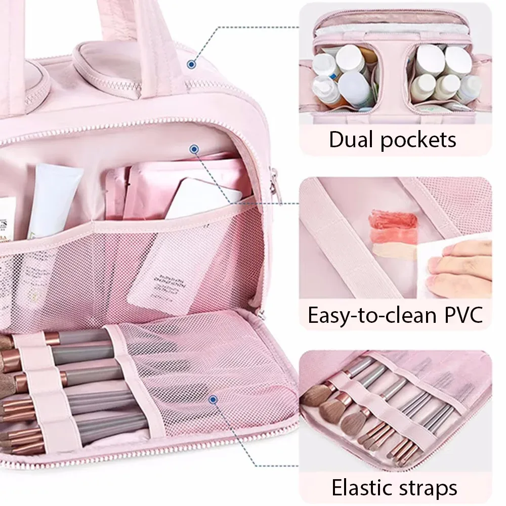 sac de toilette multi-poches pour femme, sac de voyage, sac de toilette de salle de bain, pochette de maquillage, organiseur de produits de toilette imperméable