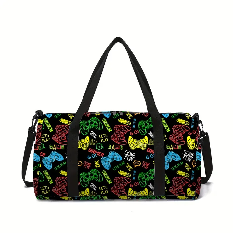 sac de voyage grande capacité pour enfants, motif manette de jeu néon, idéal pour garçons et filles, cadeau parfait, sac de voyage 2d dessin animé, sac à main pour enfants
