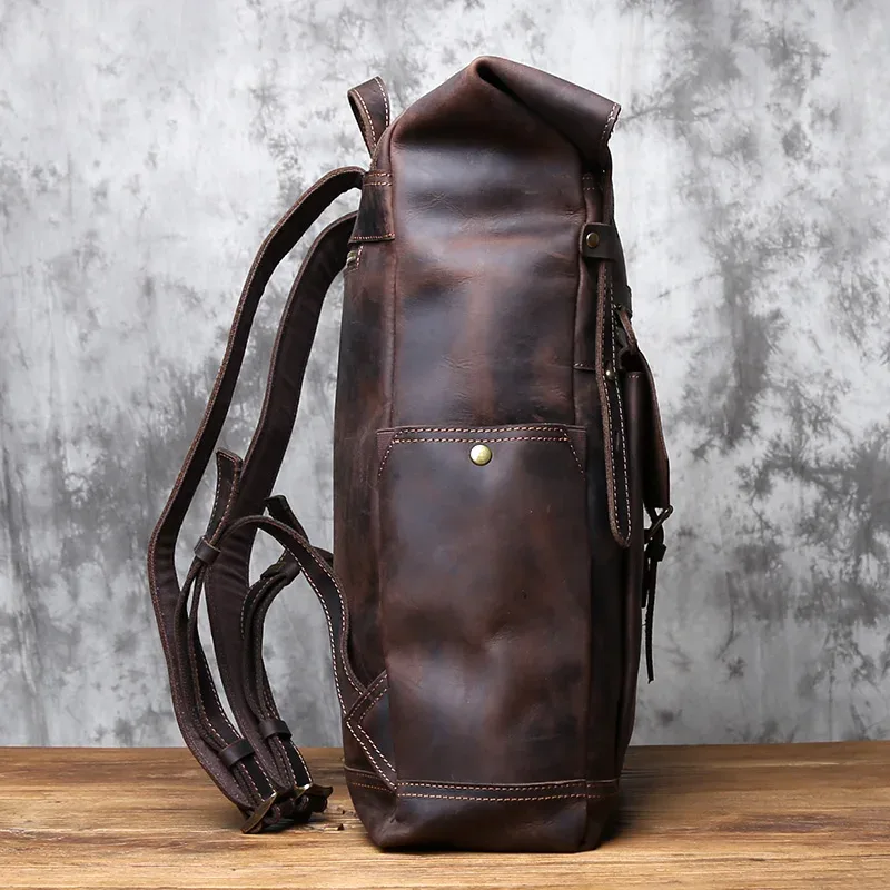 sac à dos vintage en cuir véritable pour homme nzpj, sacoche pour ordinateur en cuir crazy horse, sac à dos de voyage en cuir de vachette pleine fleur naturel