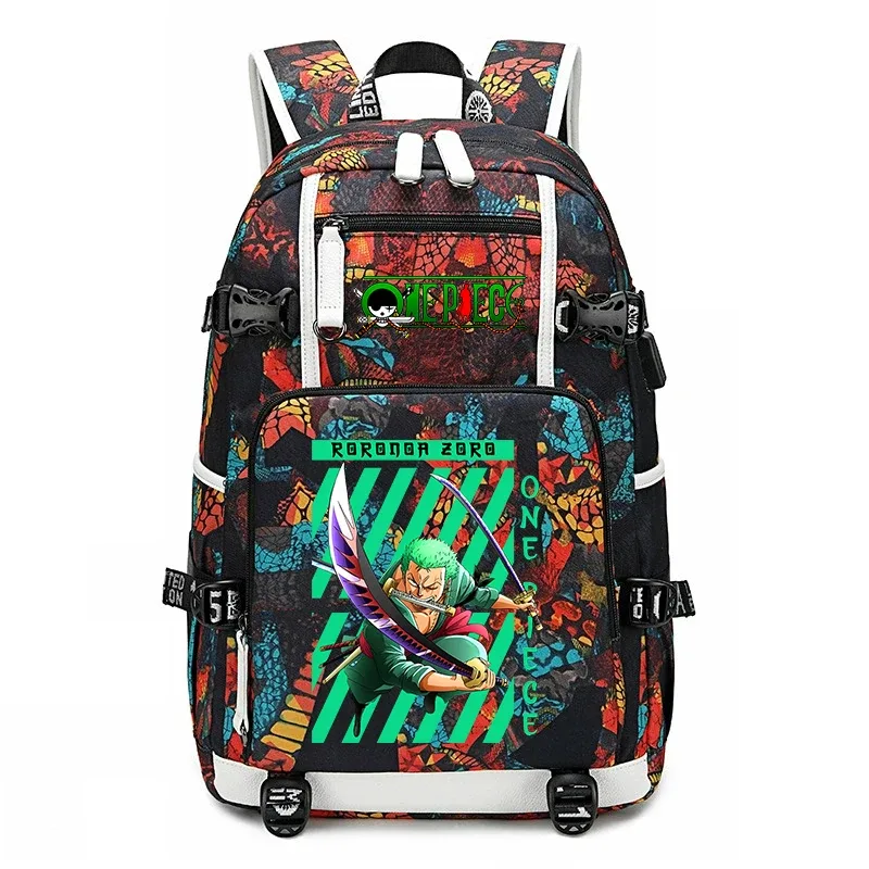 sac à dos d'école imprimé one piece zoro, sac à livres de grande capacité pour étudiants, pour enfants et adolescents
