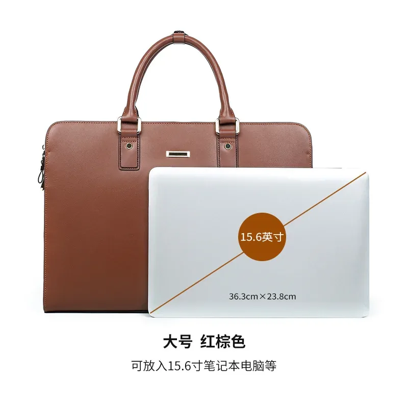 porte-documents en cuir véritable pour hommes, en cuir de vache fendu, grande capacité, sac à main d'affaires horizontal, pochette d'ordinateur, nouvelle collection