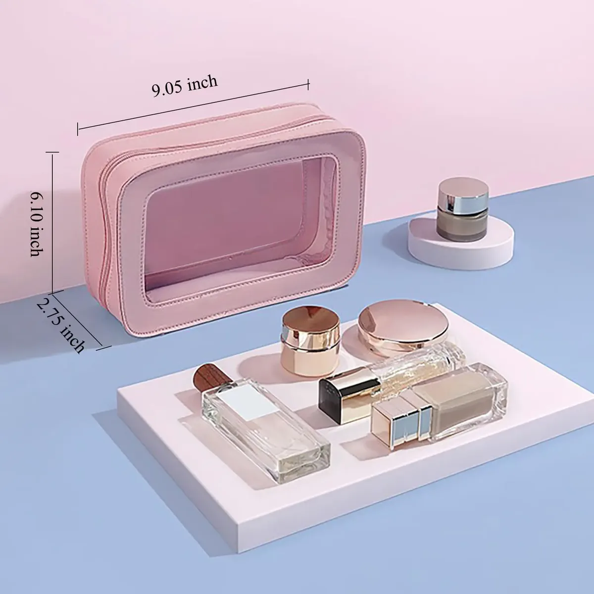 trousse de maquillage transparente et imperméable, organisateur de voyage portable pour femmes, pochette de toilette avec fenêtres en vinyle transparent