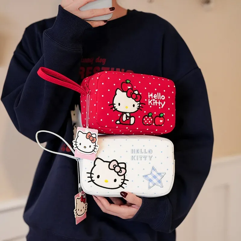 véritable trousse de maquillage hello kitty, grande capacité, sac de rangement à main mignon et adorable.