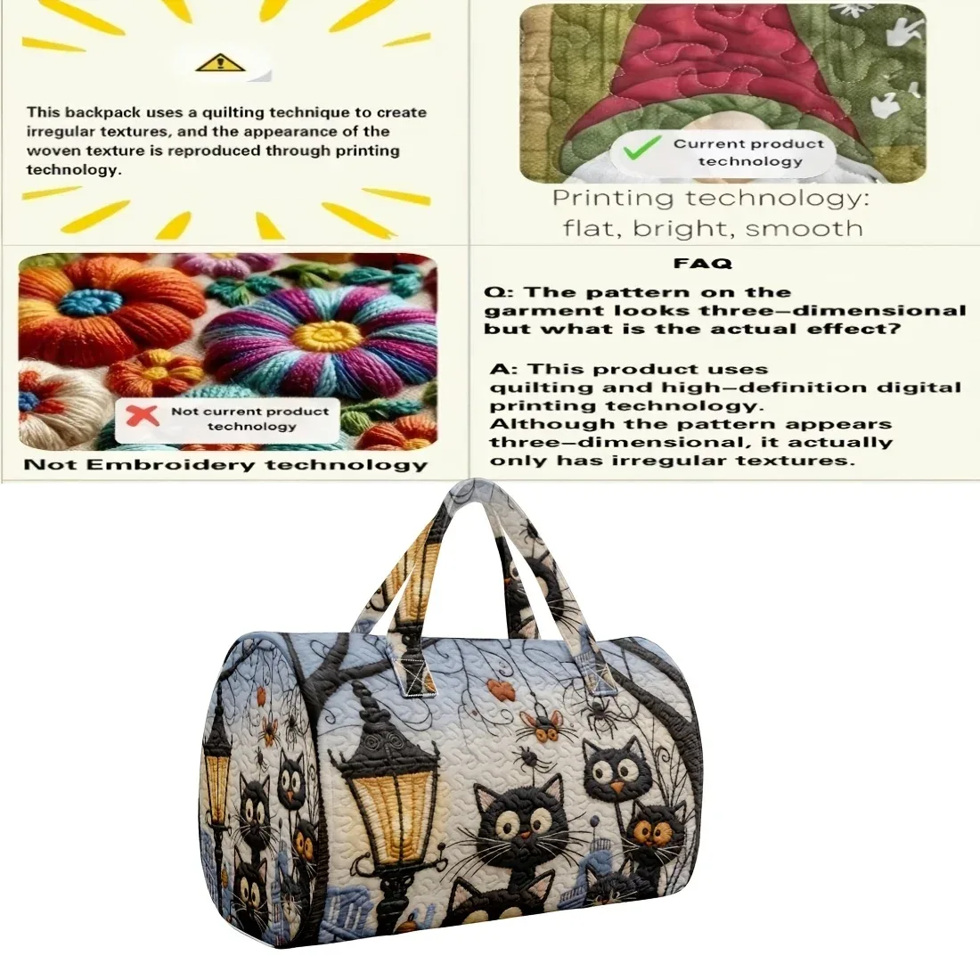 sac à main matelassé 3d mignon en forme de chat - sac de voyage unique à imprimé chat d'halloween - cadeau idéal pour les amoureux des chats à emporter partout