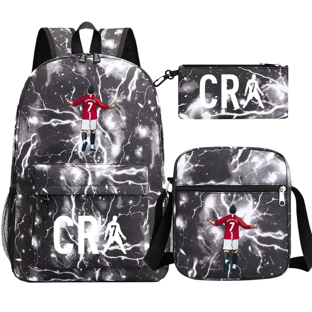 football cr7 cosplay sacs d'école sac à dos scolaire ordinateur portable adolescent garçons filles cartables 3 pièces/ensemble