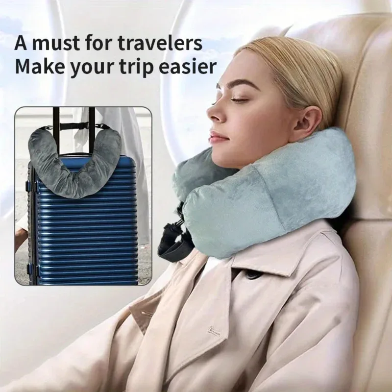 oreiller de voyage avec pochette de rangement, support de cou réglable en polyester, confortable et léger