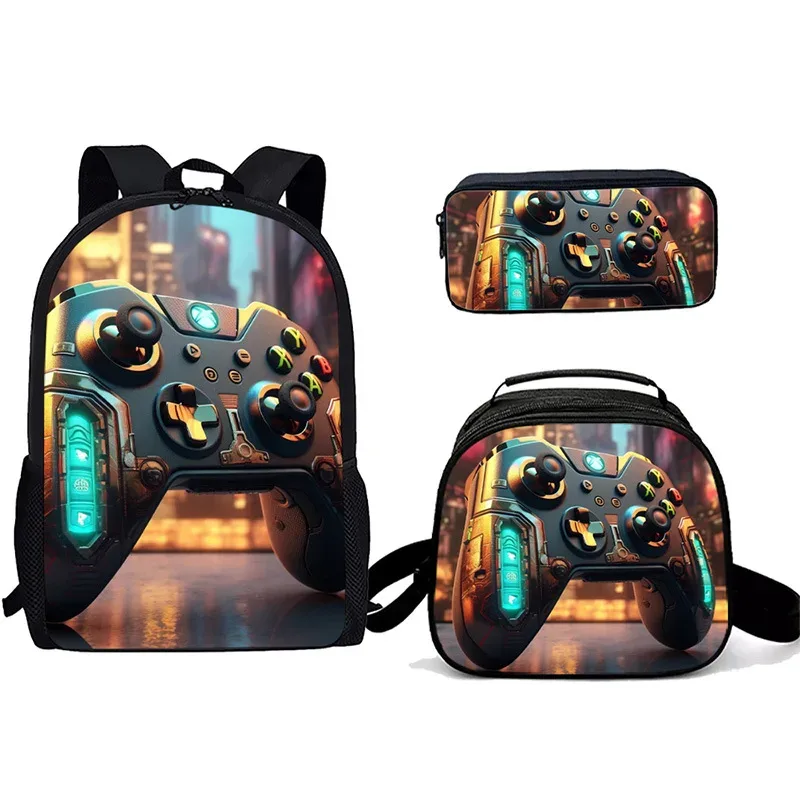 sac à dos tendance pour étudiants, imprimé 3d, 3 pièces/ensemble, avec sac à bandoulière, sac à déjeuner et trousse à crayons, pour ordinateur portable et console de jeux populaire