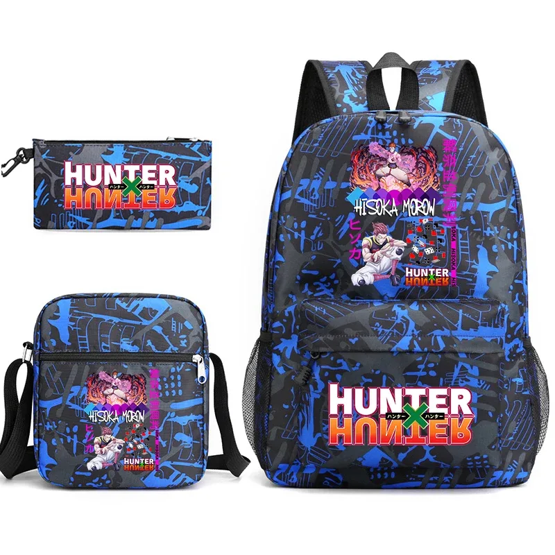 sac à dos d'étudiant imprimé hunter x hunter, sac à bandoulière décontracté, trousse à crayons, ensemble 3 en 1 pour garçons et filles, école