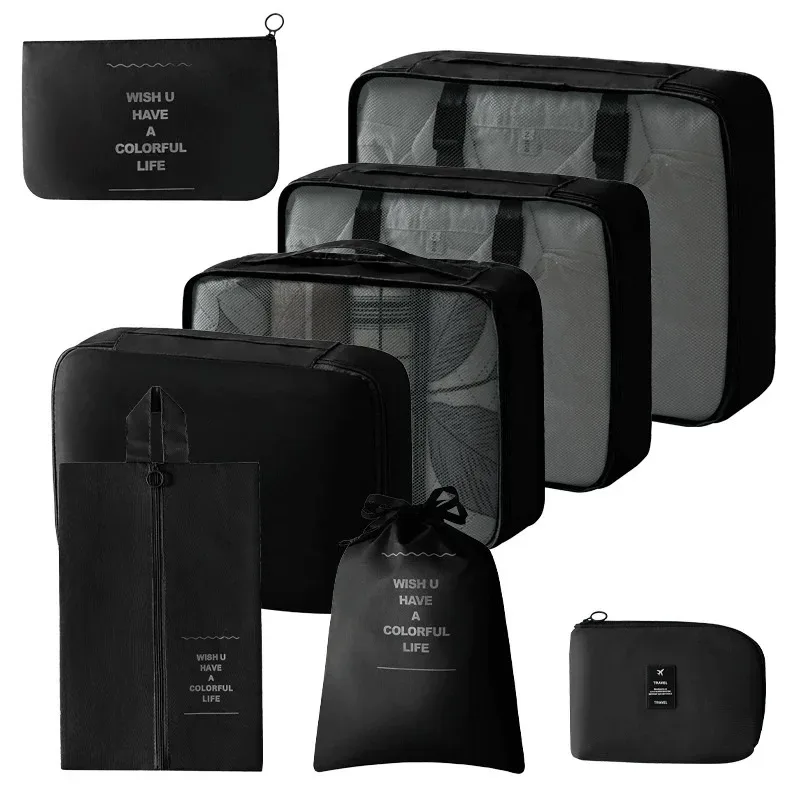 ensemble de 8 organiseurs de voyage, cubes de rangement pliables portables pour valises, pour vêtements, chaussures, pochettes de rangement, sacs de rangement pour bagages
