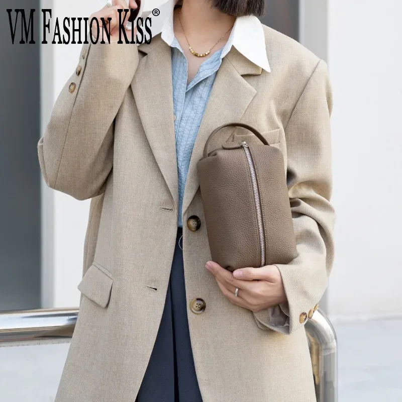 Sac de maquillage en cuir véritable de haute qualité, sac à cosmétiques Simple, étui de rangement de toilette pour femmes, pochette de rangement Portable de voyage pour dames