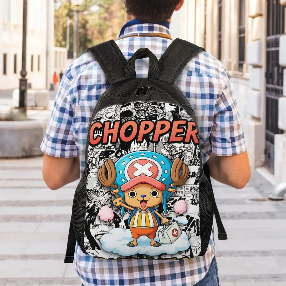 sac à dos one piece chopper pour femmes et hommes, sacs à dos de camping en polyester, sacs d'école imprimés streetwear, sac à dos
