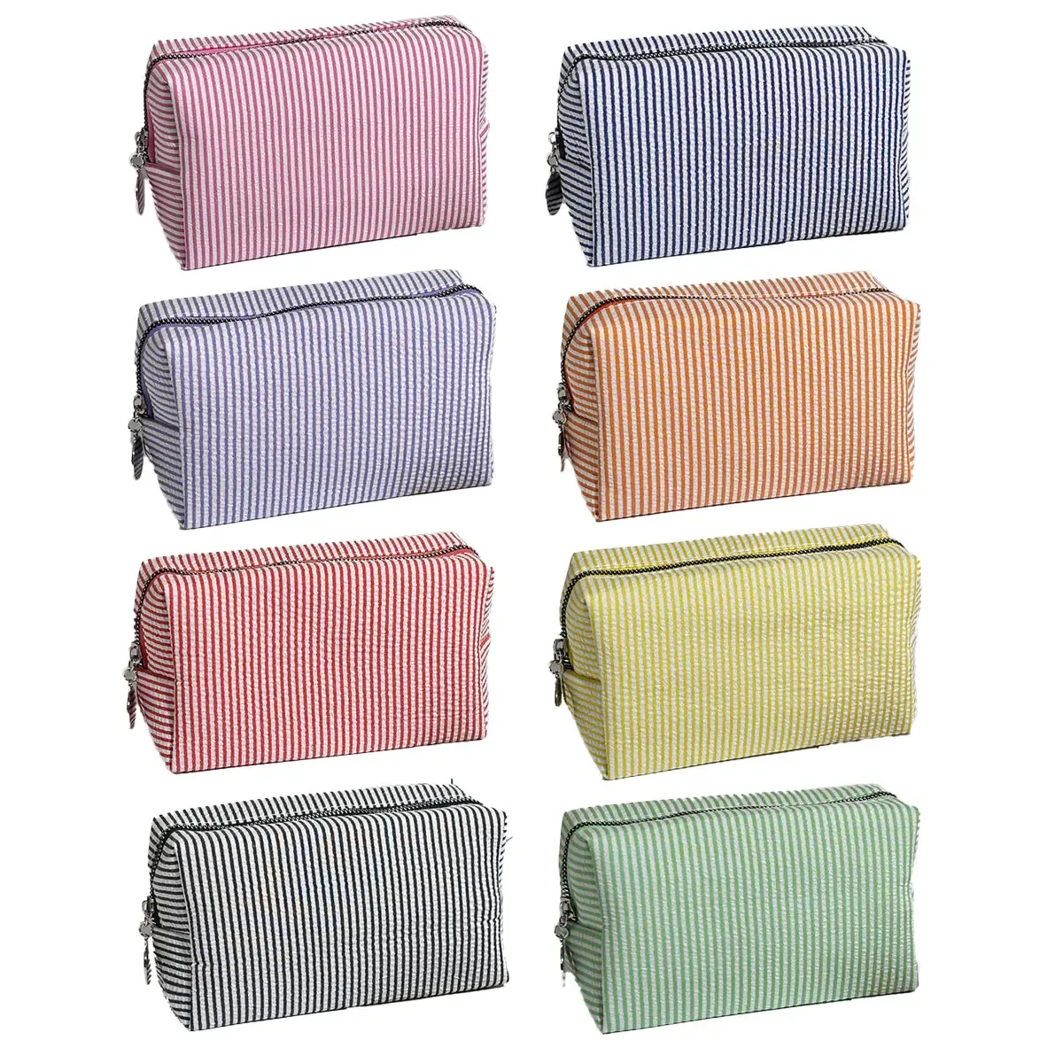 Trousse de toilette rayée en mousseline bulle, sac de voyage portable, grande pochette de rangement pour maquillage, trousse de maquillage pour étudiant