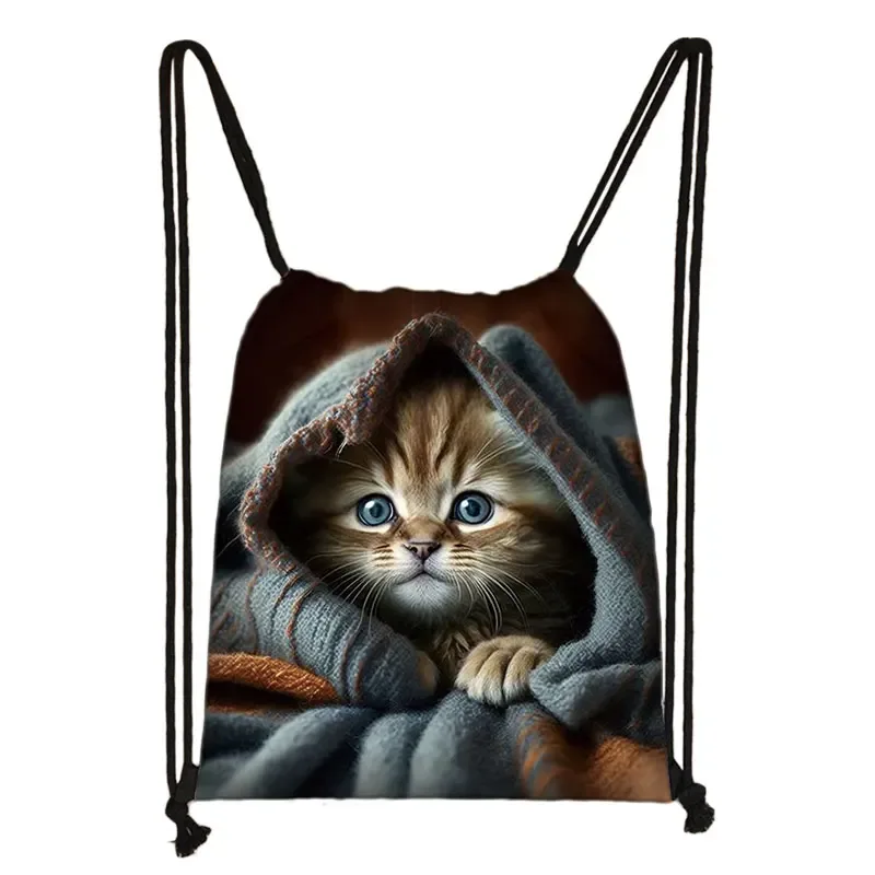 sac à dos imprimé chaton mignon pour femmes, sacs à cordon de serrage chat siamois, sac à bandoulière décontracté pour adolescents, sacs à livres de voyage, porte-chaussures