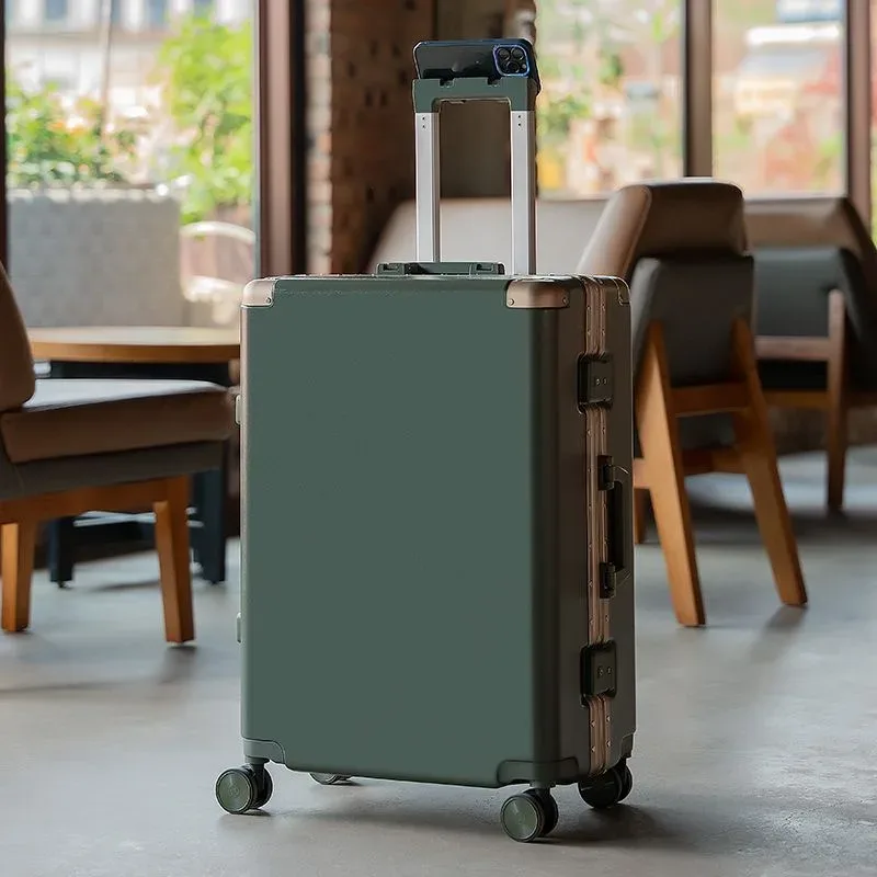 valise de voyage grande capacité couleur unie avec serrure à code, cadre en aluminium, cage à roulettes de luxe pour hommes et femmes