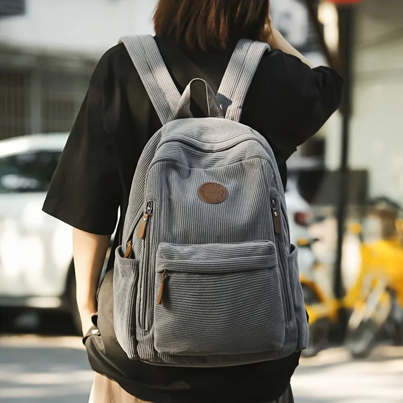 sac à dos en velours côtelé vert olive pour femme, grande capacité, sac à dos décontracté, travail, école, voyage, cadeau idéal pour les étudiants, école