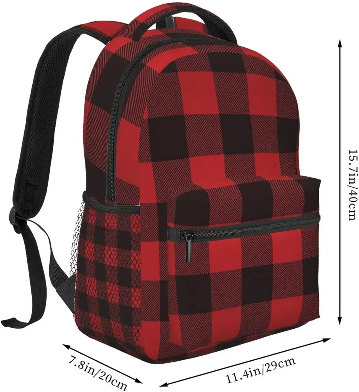 Sac à dos décontracté à carreaux de buffle noir et rouge avec poches, sac à dos pour ordinateur portable, sac à dos pour le travail et les affaires