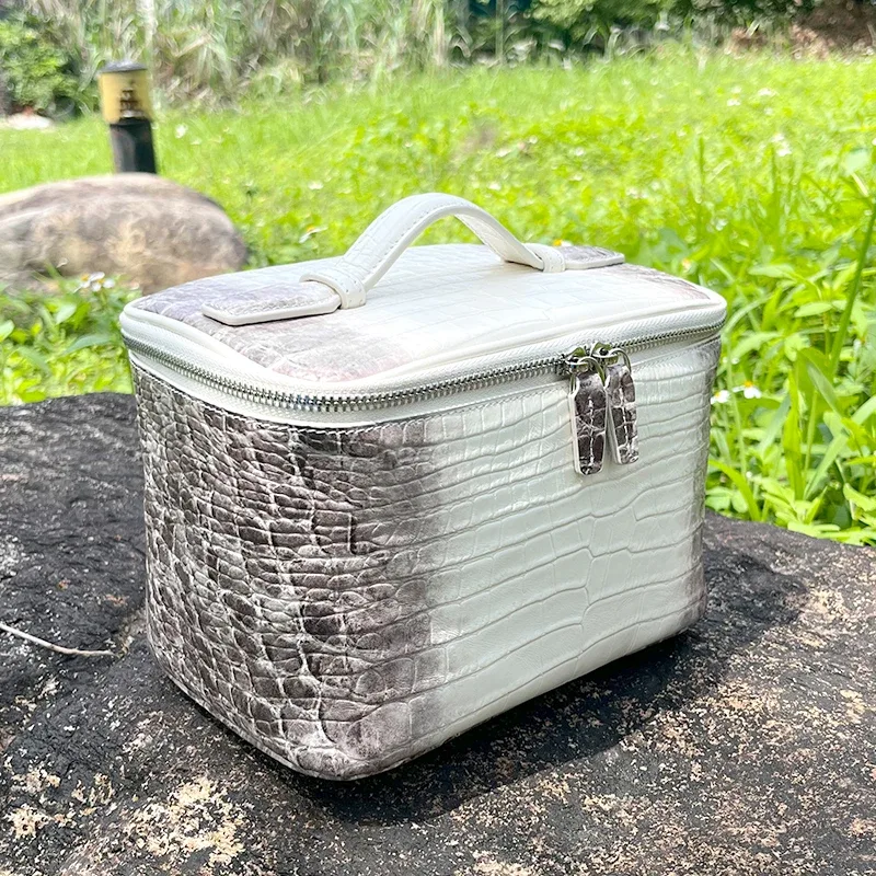 sac de maquillage en cuir de vache à motif crocodile, sac à cosmétiques pour femmes, sac de voyage portable, s