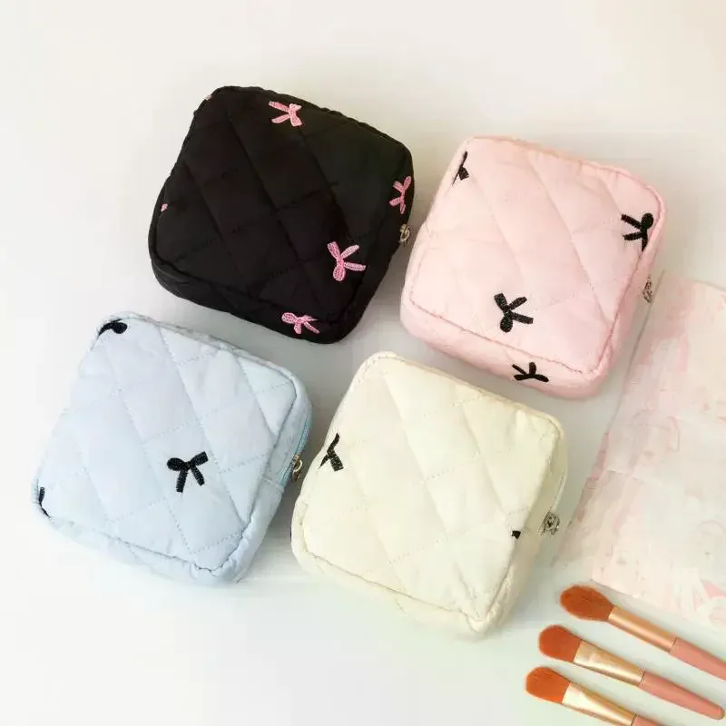 sacs de rangement pour serviettes hygiéniques mignons et de grande capacité, sacs à nœuds de dessin animé portables, organiseur de tampons pour les règles des filles, pochette