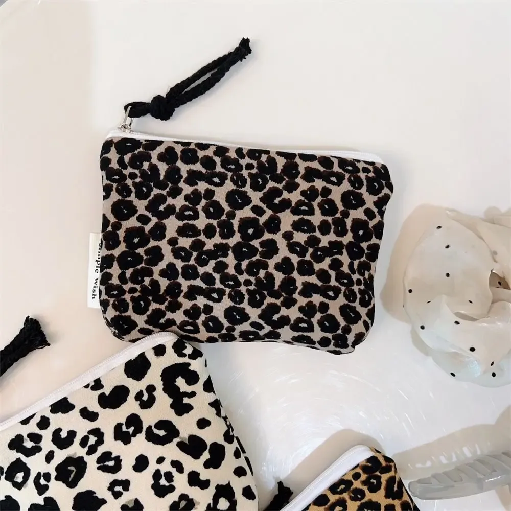 pochette de maquillage rétro à imprimé léopard, porte-monnaie en toile avec fermeture éclair, organisateur de cosmétiques portable de style rétro, pour le transport quotidien