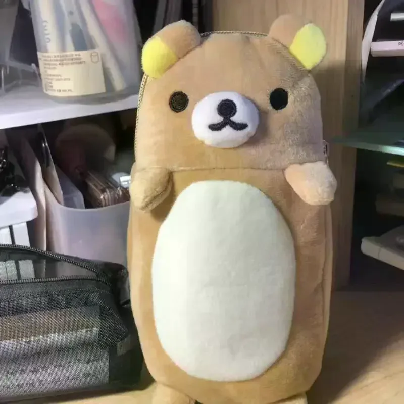 Sac de rangement multifonctionnel grande capacité pour stylos, motif ours mignon en position debout et autoironique, idéal pour les étudiants