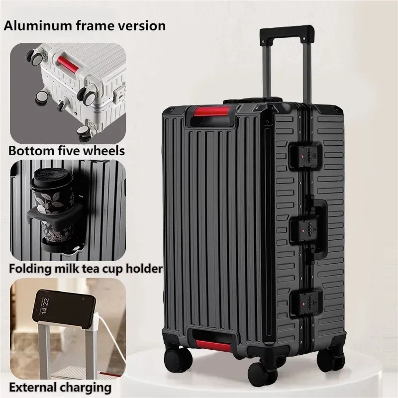 valise de voyage multifonctionnelle pour étudiants et professionnels, avec cadre en aluminium, serrure à combinaison, porte-gobelet et roues silencieuses multidirectionnelles