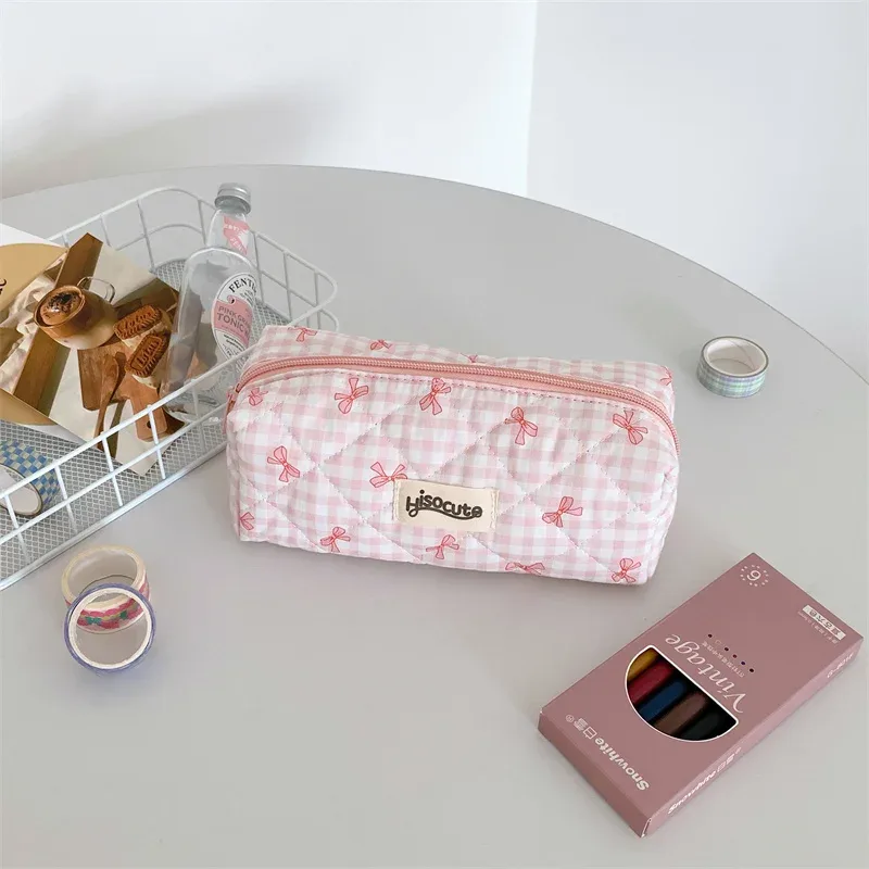 sac de rangement de voyage pour femmes, sac de rangement de voyage avec nœud simple, design mignon, trousse à crayons pour filles, trousse de maquillage rétro pour dames, sac à cosmétiques
