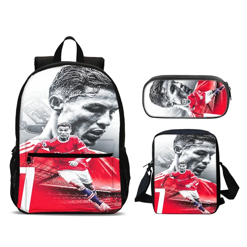 cr-7 3 pièces ensemble ronaldo sac à dos 47 cm/18.5 pouces grande capacité sac à dos sac à bandoulière trousse à crayons sacs de livre pour garçons fille meilleur cadeau