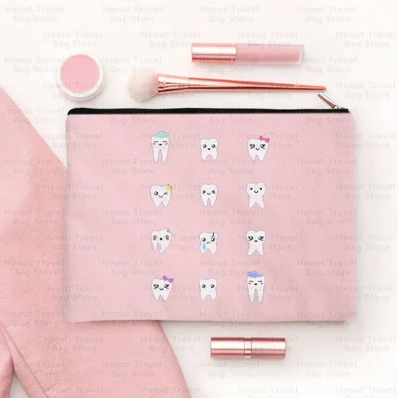 sac de dessin animé de dents pour femmes, pocommuniste de maquillage cosmétiques kawaii, trousse à crayons pour enfants, sacs de toilette en toile de voyage, poudres de golf, 2023