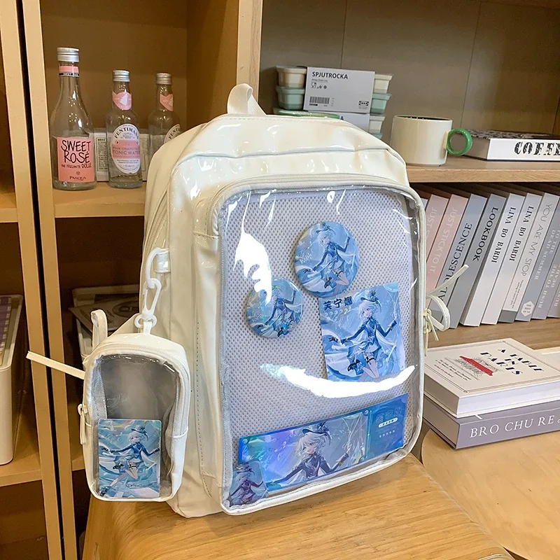 sacs d'école pour étudiants japonais de grande taille, sac à dos ita en cuir pu avec porte-monnaie transparent, offre spéciale