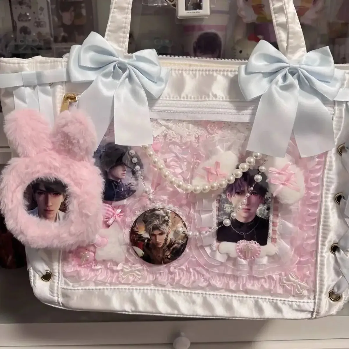 accessoires pour sac ita : porte-cartes et porte-badges anime, organisateur de broches et épingles en ruban et dentelle, insert décoratif pour sac ita, présentoir et rangement pour badges