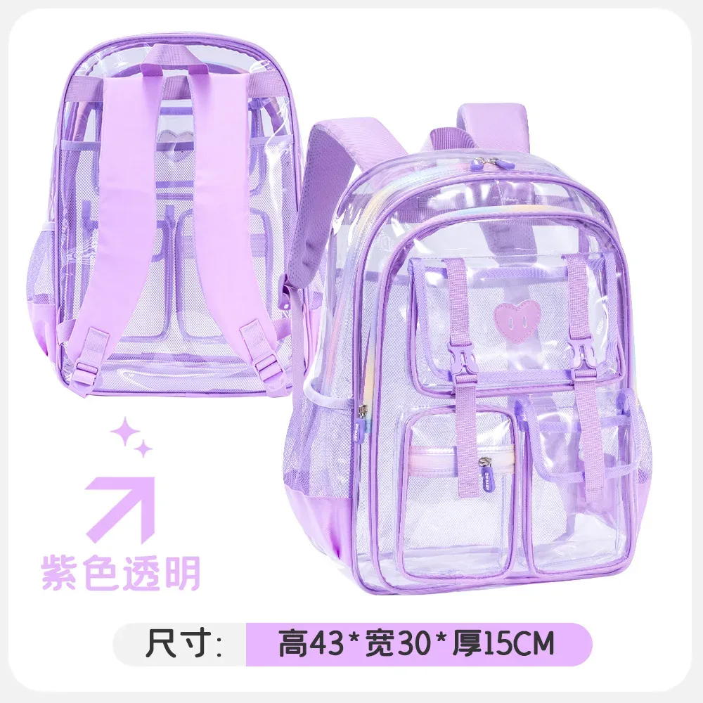 sac à dos transparent en pvc pour filles et enfants, sac d'école léger et transparent pour enfants, pour l'école quotidienne et les voyages