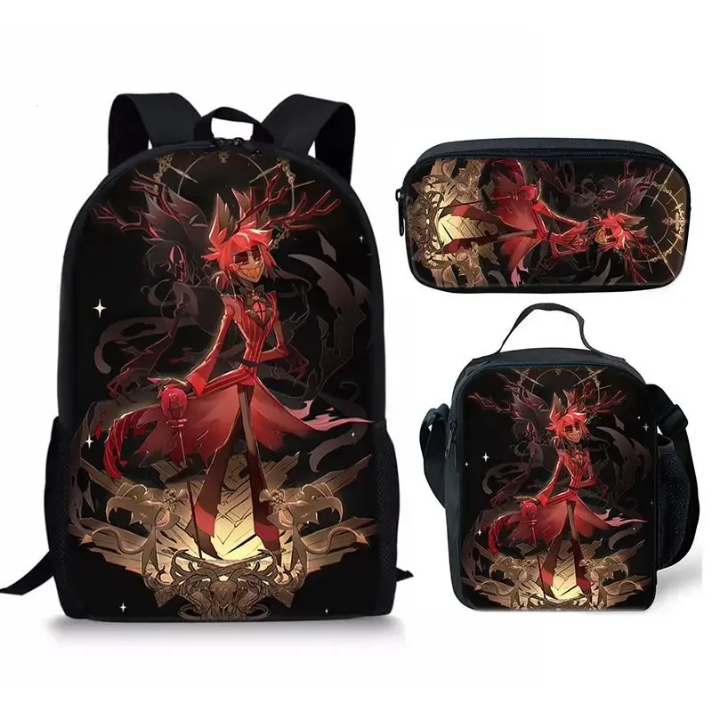 hôtel hazbin sac à dos cartable sac à déjeuner trousse à crayons ensemble cadeau pour enfants étudiants