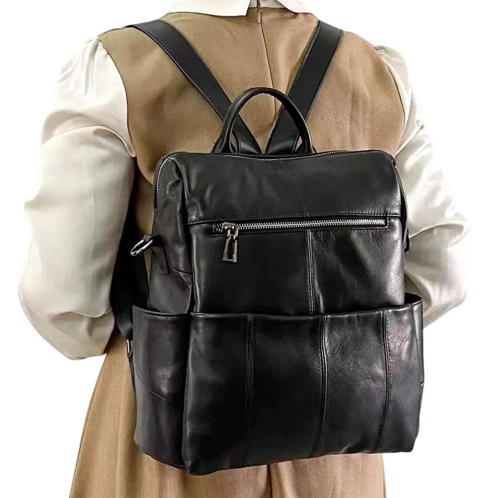 sac à dos quotidien décontracté en cuir de vache, multifonctionnel pour femmes, sacs à bandoulière en cuir véritable, mode dames, sac de voyage en cuir de vache