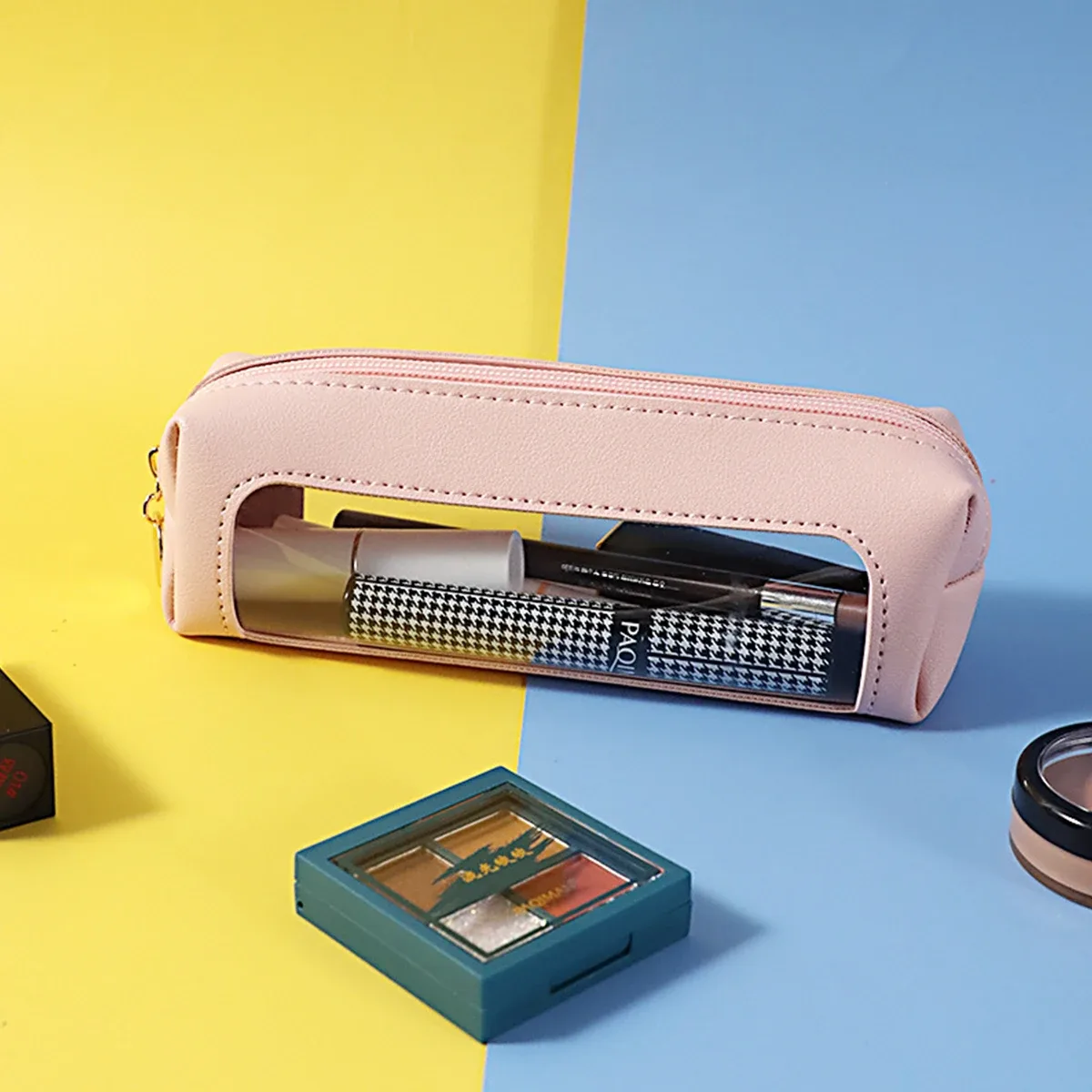 étui à stylos en cuir pu avec lettres personnalisées, sac de rangement en pvc, sac de papeterie portable transparent de grande capacité